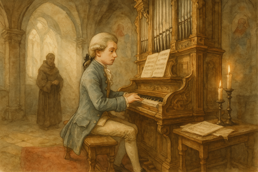 Mozart suona l’organo in un monastero europeo del XVIII secolo
