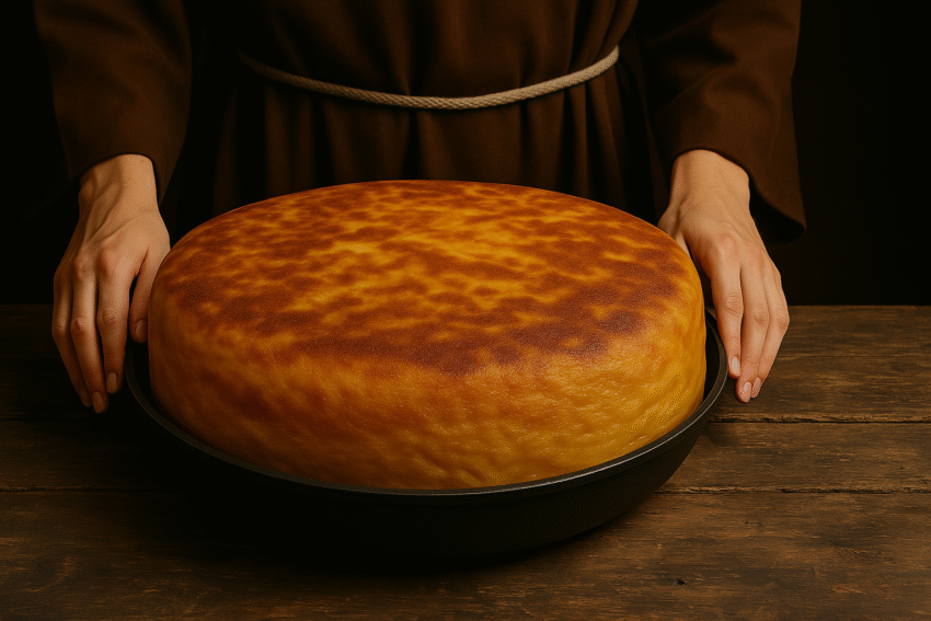 Frate cuoco prepara la frittata per Pio IX nell'Abbazia di Valvisciolo